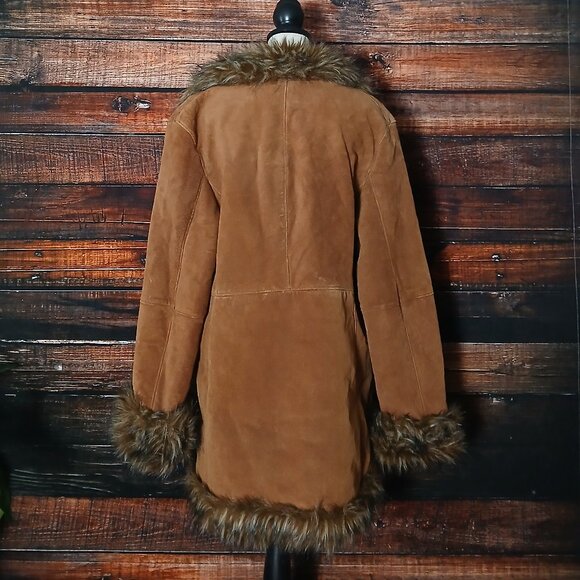 Wilsons Leather Pelle Studio Coat XL Brown Suede Faux Fur Trim Penny Lane - Picture 4 of 13